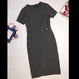 Banana Republic black gray striped midi dress 2